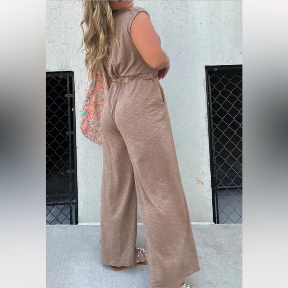 Boutique Open Front Wide Leg Jumpsuit Red Brown Medium - Picture 4 of 14